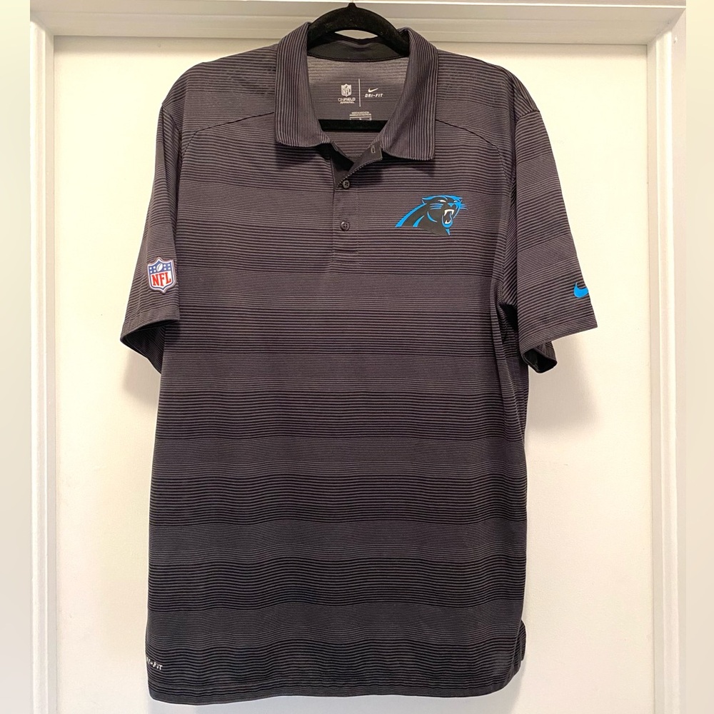 Nike Dri-Fit Carolina Panthers Polo Shirt large Sideline Victory Stripe black